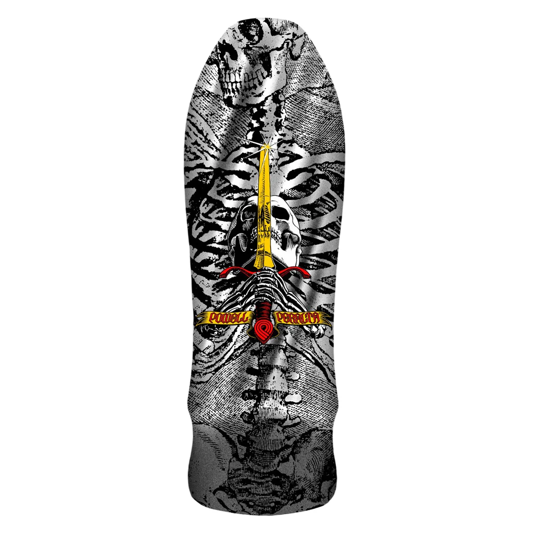 Powell Peralta GeeGah Skull and Sword Reissue Skateboard Deck - 9.75″ Silver Foil
