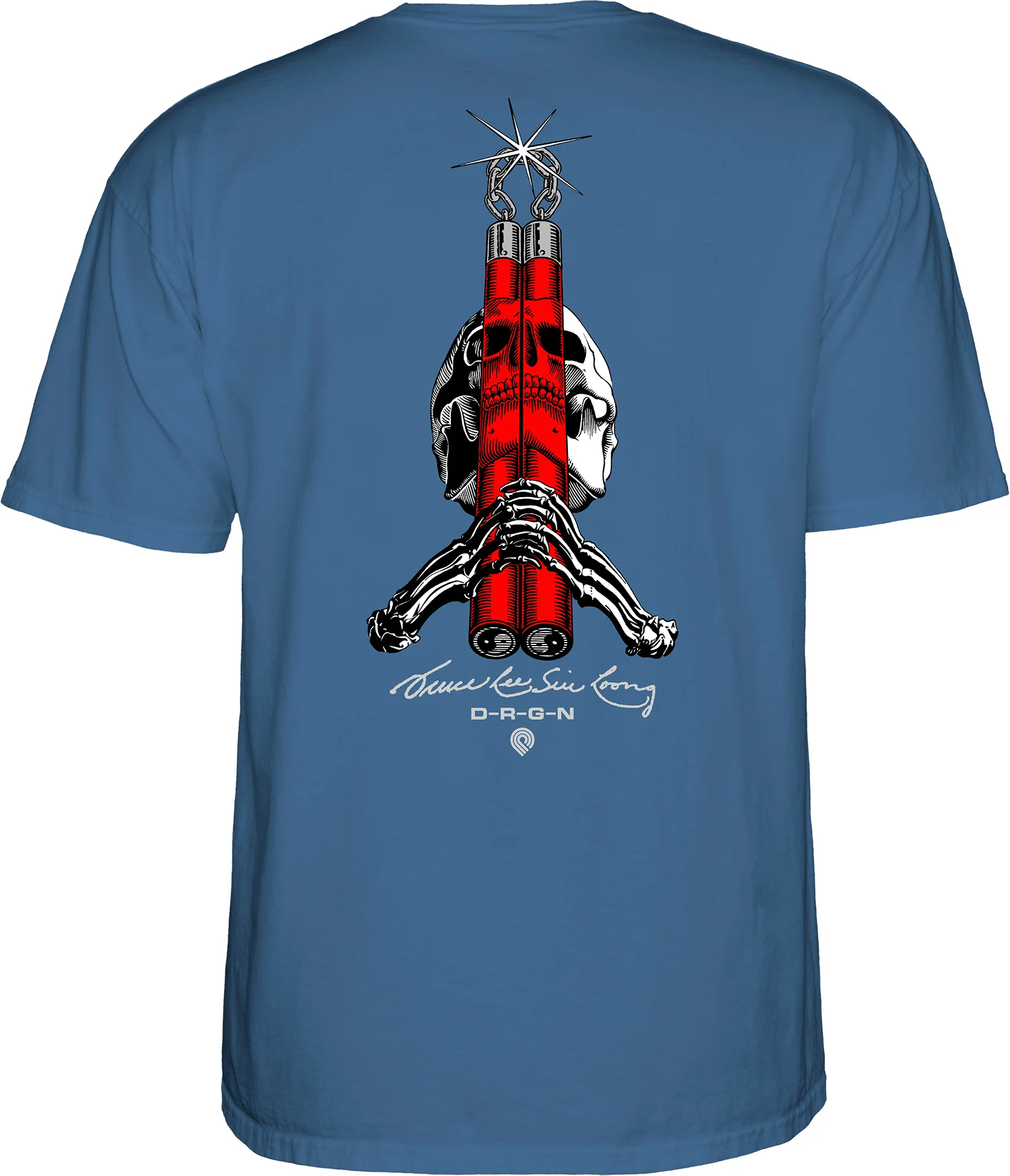 Powell Peralta Skull & Nunchucks Bruce Lee Collab T-shirt - Indigo Blue - Image 2